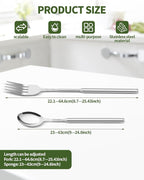 2 PCS Extendable Fork Spoon Set, Telescopic Stainless Steel Fork Spoon, Extendable 25.3 In, Dinner Forks for BBQ Dinner Fruit Dessert, Camping Flatware