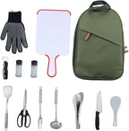 Portable Camping Cutlery Kit with Storage Bag Outdoor Picnic Tableware Set in Olive Green Wear-Resistant Utensils for Hiking Barbecue Garden and Travel Use
