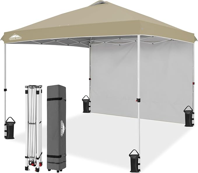 EAGLE PEAK Commercial Canopy 10x10 Pop Up Canopy Tent with 1 Sidewall, Easy Setup Heavy Duty Instant Event Shelter for Vendors & Markets, Outdoor Sun Shade, Light Beige