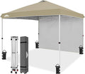 EAGLE PEAK Commercial Canopy 10x10 Pop Up Canopy Tent with 1 Sidewall, Easy Setup Heavy Duty Instant Event Shelter for Vendors & Markets, Outdoor Sun Shade, Light Beige