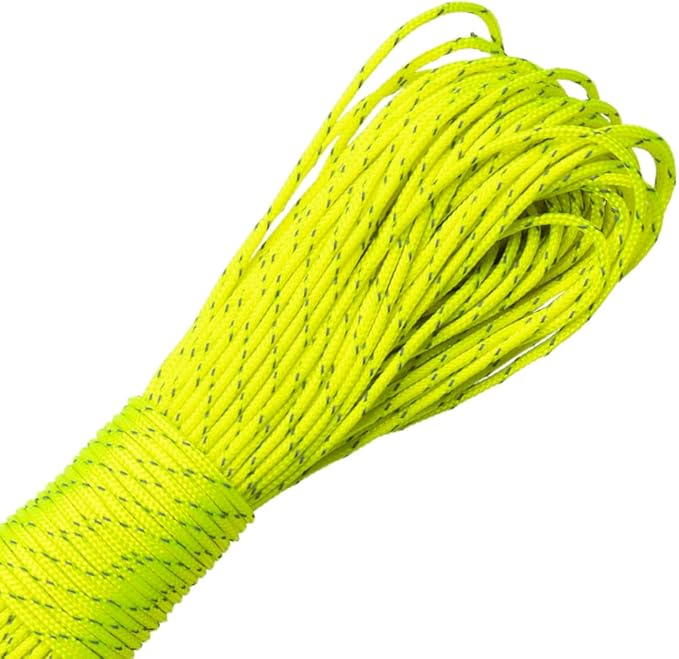 Paracord Planet – Fluorescent 1.75mm Reflective Guyline 95 Paracord Tent Rope Camping Parachute Cord – Neon Yellow – 65ft