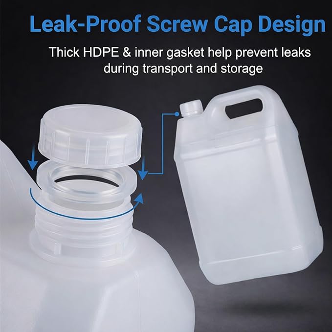 2.5 Gallon Water Jug (2 Pack), Heavy Duty Liquid Storage Container with Lids, HDPE Leak-Proof Water Container for Camping, Kitchen, Automotive Fluids & Emergency Storage, BPA Free