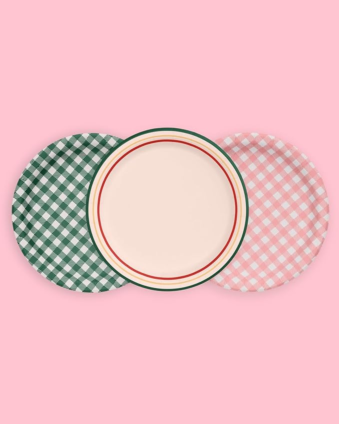xo, Fetti Camp Gingham Paper Plates - 24 pk, 9" | Bachelorette Decorations, Camp Bride, Getting Lit + Getting Hitched, Gingham Birthday Party, Glamping Baby Shower Supplies, Cool Cake Plates