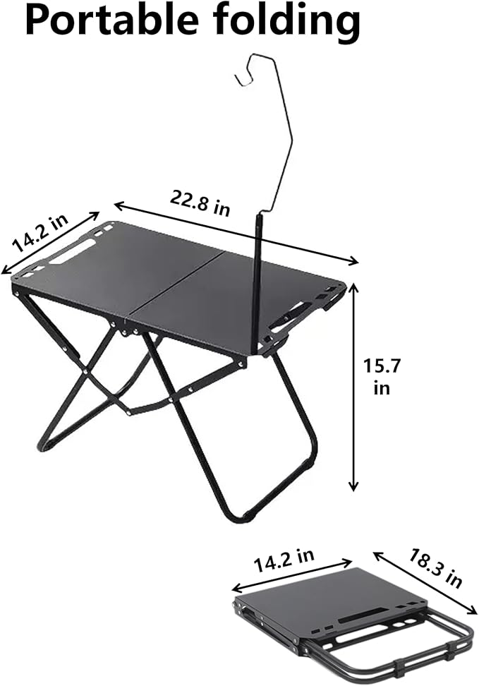 Outdoor Portable Folding Carbon Steel Camping Table, Suitable for Camping, Barbecue, Picnic, RV, Outdoor Cooking, Travel - Single or Set (Black Single, Inch, 3.1, Inch, 19.7, Inch, 15.5)