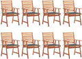 Patio Dining Chairs 8 pcs,Lawn Chair,Camping Chair,Garden Chair,Featuring Slatted Design,Waterproof Cushion,Each Cushion Features 2 Sets of Ropes, with Cushions Solid Acacia Wood