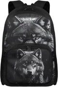 Wolf Backpack for Men Black Bookbag with Lunch Box Lightweight Satchel Bag with Adjustable Shoulder Strap for Men Casual Book Bag for Travel Outdoor
