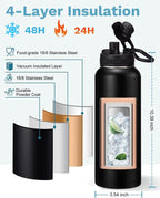BENZZO Insulated Water Bottle 40 oz - Keep Cold 48H & Hot-24H, Metal Water Bottle with Straw & Auto Spout Lid,Paracord Handle,Bottles Carrier Bag, Leak Proof Thermal Flask for Hiking Cycling Sport