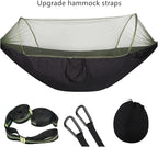 Compatible For Camping Hammock With Mosquito Net Pop-Up Light Portable Outdoor Parachute Hammocks Swing Sleeping Hammock Camping Stuff(Blcak-6 rings)