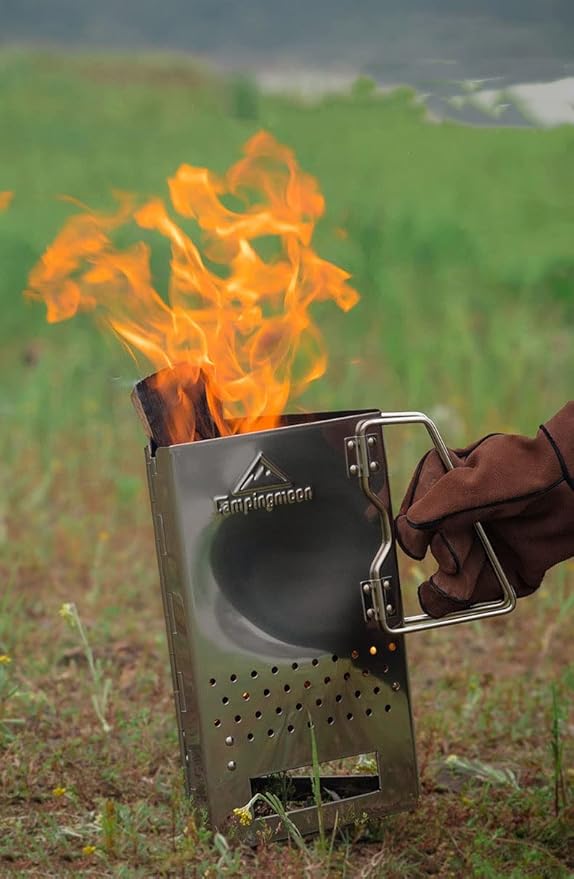 camping moon CAMPINGMOON Charcoal Chimney Starter Collapsible Foldable Grill Chimney Stainless Steel MT-17