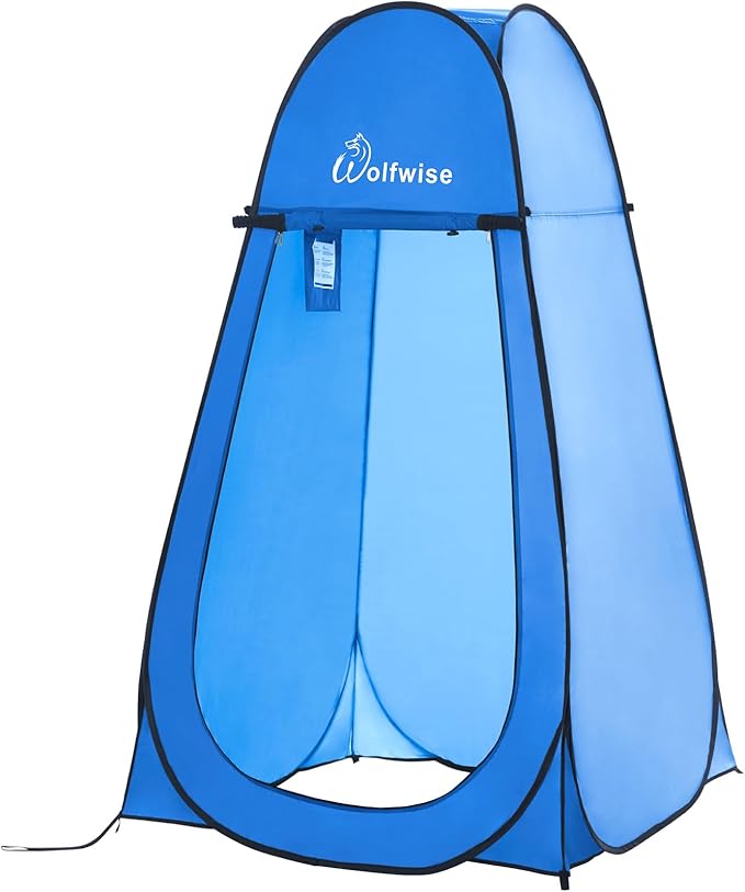 Wolfwise Pop Up Shower Tent, Portable Instant Changing Tent with Ventilation Window & Carry Bag, Privacy Bathroom Toilet for Beach, Camping & Outdoor, Width 47 ", Height 83 ", Blue