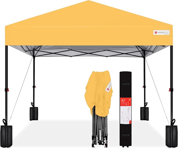 Best Choice Products 8x8ft Pop Up Canopy Tent, Outdoor Shade, 1 Person 1 Minute Set Up, Carry Case, 4 Weight Bags - Marigold