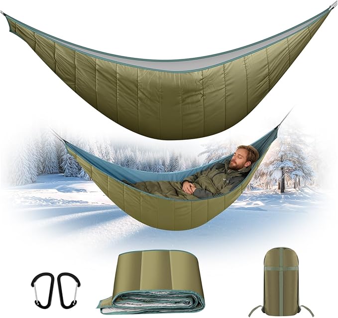 Single & Double Hammock Underquilt, Insulated Camping Quilt for Warm Sleeping, Easy to Setup and Packable for Camping, Hiking, Travel, Beach, Backyard, Patio (Army Green)