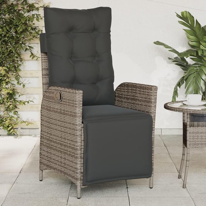 Reclining Patio Chair with Footrest Gray Poly Rattan Porch Chairs Camping Chairs Patio Chairs Living Room Chairs for Dining Patio Bedroom Outdoor