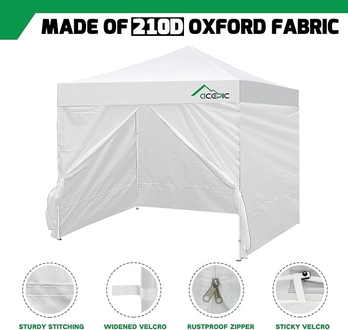 10x10 Canopy Sidewalls 4-Pack with Zipper Door, 210D Heavy Duty Sunwall for Instant Pop Up Tent, Waterproof Canopy Walls for Outdoor Camping (White, Sidewalls Only)