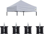 Eurmax USA Pop Up Canopy Replacement Canopy Tent Top Cover, Instant Canopy Top Cover ONLY,Bonus 4PC Pack Weight Bag (5x5,Grey)