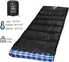 Flannel Sleeping Bag Cold Weather for Adults XL Camping Cotton Sleeping Bag 4 Season Big and Tall, Waterproof with Compression Sack