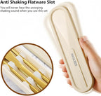 Travel cutlery set, 18/8 stainless steel cutlery, Reusable utensils set with case, Portable Silverware Lunch Box for Camping and Office-Stainless steel (Gold)