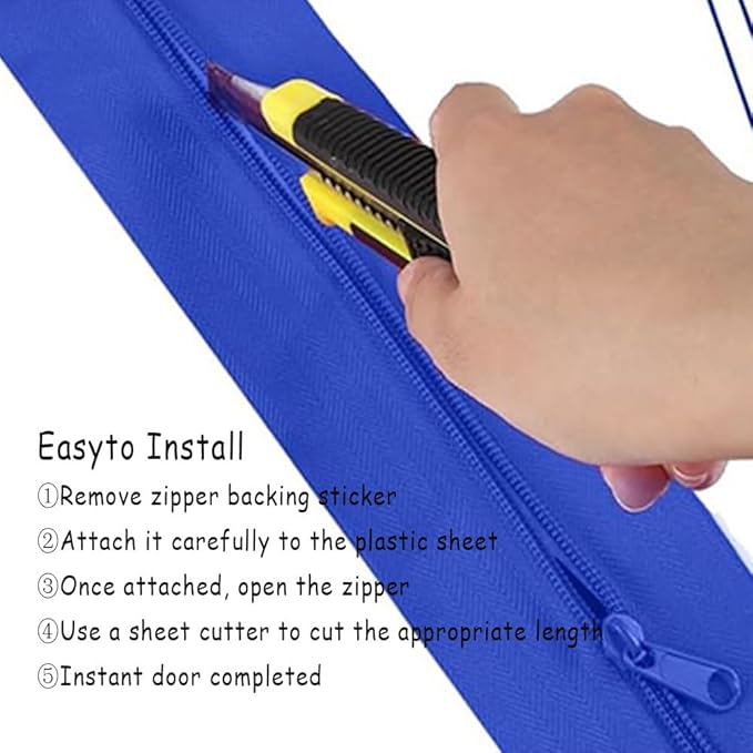 2 Roll Heavy Duty Zipper Dust Barrier Zipper 3 Inch x 7 ft Construction Zipper Self Adhesive Zipper Used for Greenhouse Dust Barriers Tent Accessories（Blue） (2)