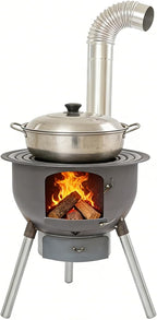 Wood Burning Stove Portable Camping Rocket Stove for Outdoor Cooking Removable Iron Firewood Stove with Grill Rack Charcoal Grill Tent Stoves for Backpacking Hiking (17in-3 Wok Rings-3)