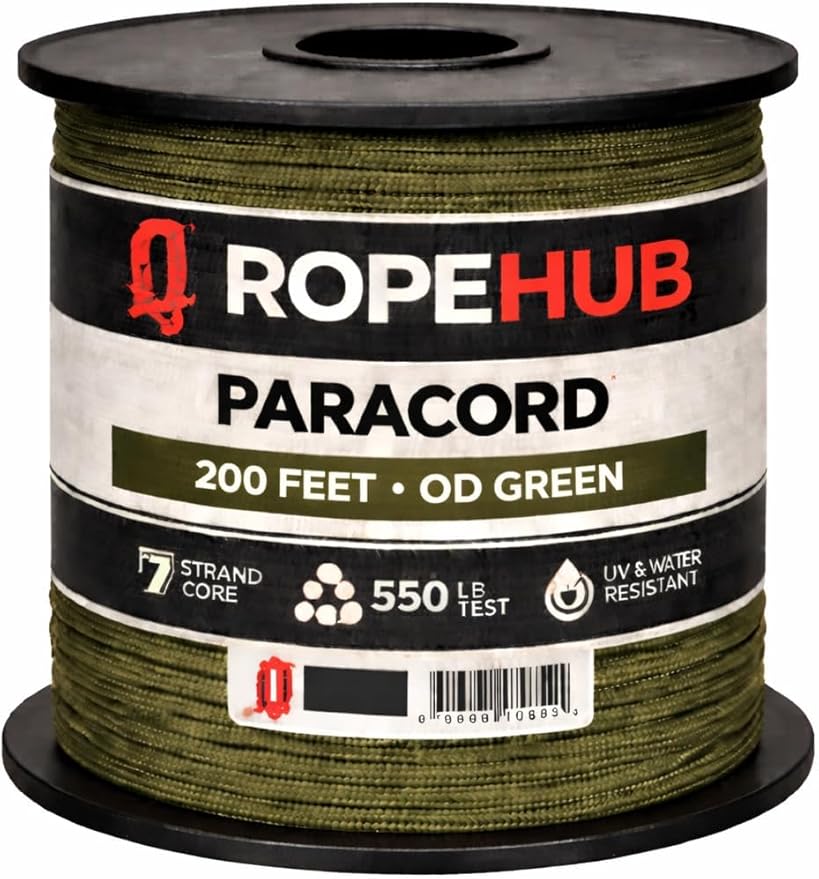 RopeHub 550 Paracord – 7 Strand Core Nylon Parachute Cord, 550 lb Test – Durable Utility Cord for Camping, Survival, DIY, Gear, Tents, Tarps – Multiple Colors & Lengths