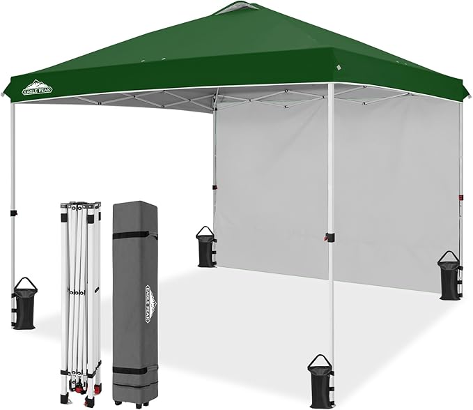 EAGLE PEAK Commercial Canopy 10x10 Pop Up Canopy Tent with 1 Sidewall, Easy Setup Heavy Duty Instant Event Shelter for Vendors & Markets, Outdoor Sun Shade, Green