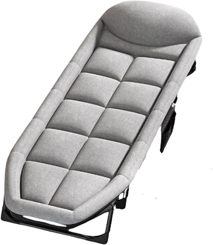 Cotton Linen Camping Cot, Space Saving Folding Bed for Adults, 6-Position Folding Chaise Lounge Chair for Indoor Outdoor