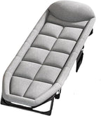Cotton Linen Camping Cot, Space Saving Folding Bed for Adults, 6-Position Folding Chaise Lounge Chair for Indoor Outdoor