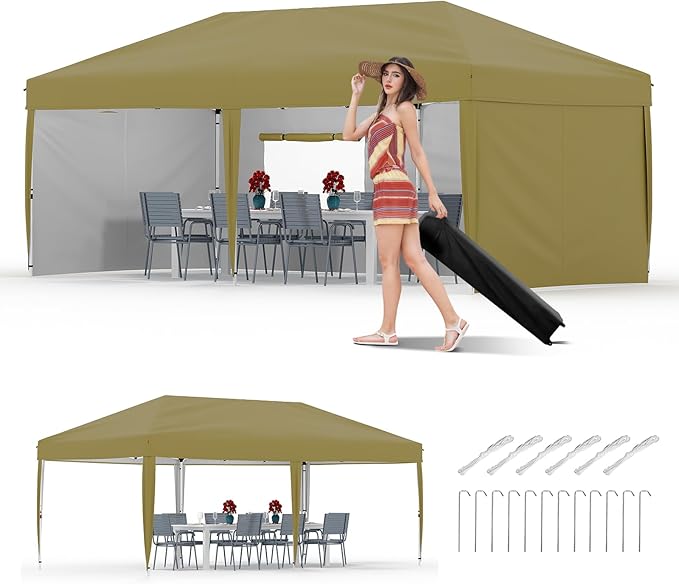 Garvee 10x10 Pop Up Canopy Tent, Heavy Duty Commercial Instant Shelter with One-Person Setup, UPF 50+ Waterproof, 100 Sq Ft Shade for Outdoor Events, Camping, Farmers Market