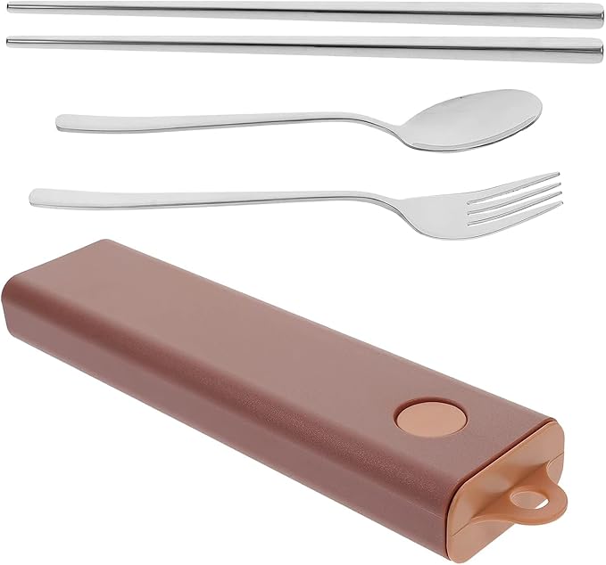 3 Sets Fork Spoon Chopsticks Serving Utensils Stainless Steel Stainless Steel Set Travel Set Tableware Set Travel Tableware Set with Case Outdoor Use Tableware Chopstick Rest