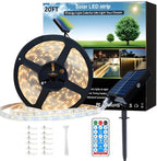 Solar Led Strip Lights Outdoor, 20ft Solar Rope Lights Self-Adhesive Waterproof, 8 Mode with Remote Timer and Auto On/Off, Perfect for Deck, Patio, Poolside, Camping Decor, Warm White