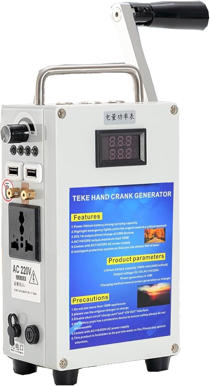 200W Outdoor Emergency Generator, Household Manual Generators,Portable Hand Crank Generator,110v /220v DC12V USB 5V Small Power Supply,for Emergency,Camping,Power Outages 27AH/200W