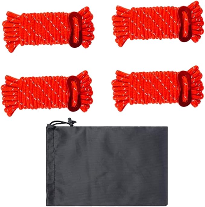 4 Pieces Tent Cords Reflective Guy Lines Heavy Duty Outdoor Climbing Ropes Lightweight Drawstring Bag Supplies for Hiking Travel Camping Backpacking S, Red