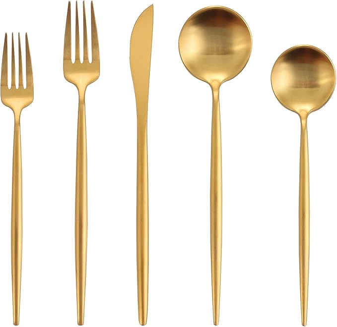Matte Gold Silverware Set, Oliviola 60-Piece Stainless Steel Flatware Cutlery Set Service for 12, Satin Finish Kitchen Utensil Set, Dishwasher Safe