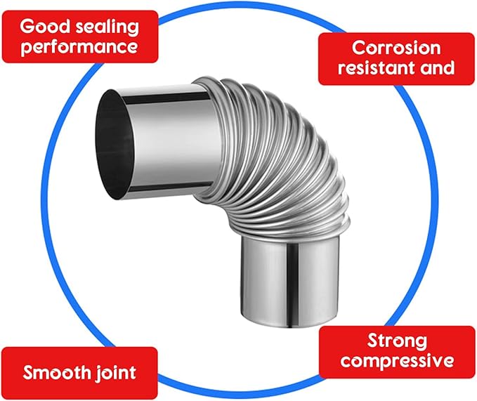 TourKing 90 Degree Stainless Steel Stove Pipe Elbow, 2.36inch, 2pcs, Silver, Compression, Outdoor & Indoor, Wood Burning Stove, Camping Tent Chimney Adapter