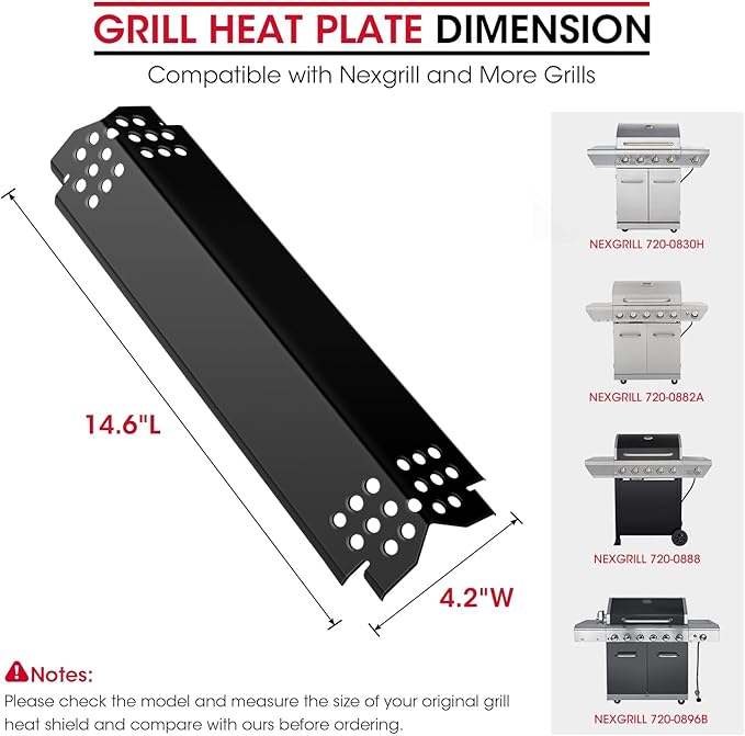Unicook Grill Heat Plates for Nexgrill 720-0888, 720-0888N, 720-0830H, Backyard, Porcelain Grill Burner Covers Replacement Parts, 14.6 Inch Heat Shields Tents, Flame Tamers, 5 Pack