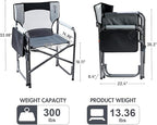 Portal Folding Director Chair with 2-Way Rotating Side Table, Heavy Duty 300 lb Camping Chair with Swivel Tray & Cup Holder, Ergonomic Mesh Back Portable Outdoor Seat for RV, Tailgating & Lawn, Grey