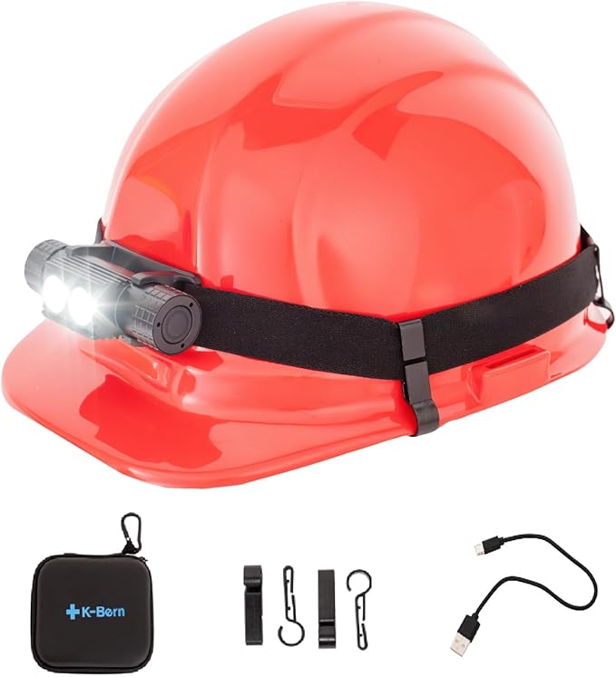K-Bern PRO Rechargeable Headlamp - 1600 Lumen, Ultra Bright Head Light for Forehead. Waterproof, Lightweight, Aluminum, UL Listed 3500mAh Battery. Perfect for Dog Walking, Camping & Hard Hats