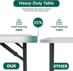 Folding Table 4ft - Heavy Duty Fold-in-Half Plastic Table with Adjustable Height, Portable Utility Tables with Steel Legs for Indoor, Outdoor, Picnic, Camping, Dining, Party (White)