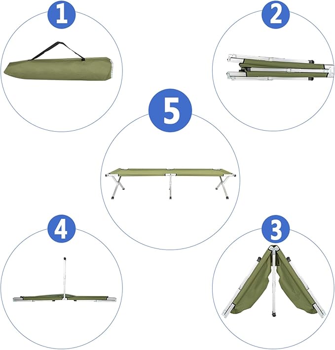 Flandre Folding Camping Cot Lightweight Portable Camping Bed with Carrying Bag, Indoor Outdoor Sleeping Bed Easy Set up for Adults Kids Camping Hiking Hunting Traveling Army Green