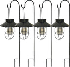 Solar Lanterns Outdoor Waterproof,4pack Hanging Solar Lights Lantern Lamp with Shepherd Hook, Metal Waterproof Edison Bulb Lights for Garden Outdoor Pathway