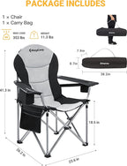 KingCamp Folding Portable Camping Chairs Oversized Padded Quad Arm Chair with Cooler Bag, Cup Holder and Side Pocket, Heavy Duty Supports 300 lbs for Outdoor, Lawn, Fishing, Sports
