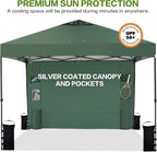 10'x10' Pop Up Canopy Tent with 1 Sidewall and 6 Pockets, One Push Setup, Instant Shade Tent with Vented Roof for Beach Patio Outdoor, Case, 8 Stakes, 4 Ropes, 4 Sandbags (Green, 10x10)