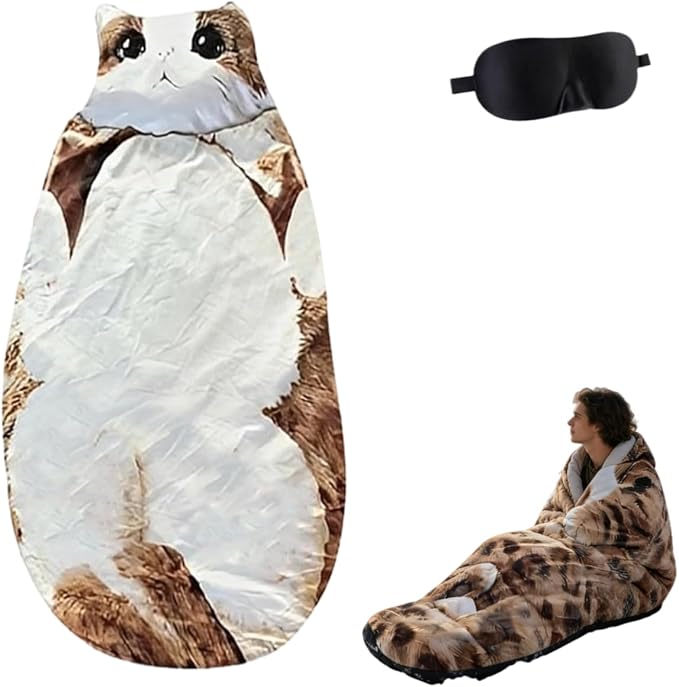 Cat Sleeping Bag - 2026 New Large Cat Shaped Plush Sleeping Bag for Adults, Adult-Size Wearable Washable Warm Blanket for Camping and Home Lounging