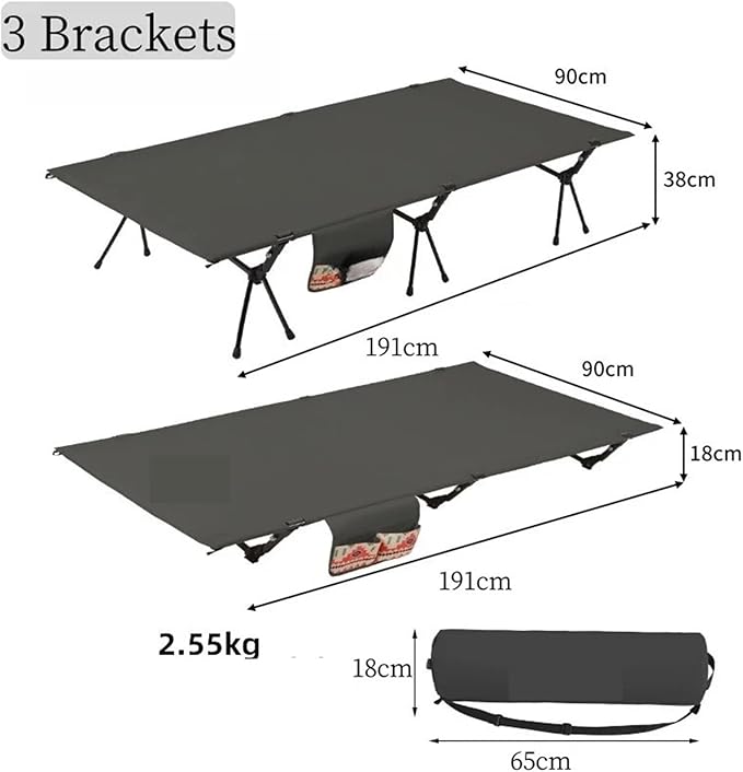 Folding Camping Cot Camping Bed Aluminum Alloy Folding Ultra-Light Lightweight Outdoor Camping Tent Break 4/3pcs Rods(90cm Balck A)
