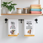 2Pcs Funny Dog Kitchen Towels 24x14 Inch, Cute Golden Retriever Waffle Weave Dish Towels for Kitchen Home, White Absorbent Microfiber Hand Tea Towel, Golden Retriever Gifts for Women Dog Lovers 2