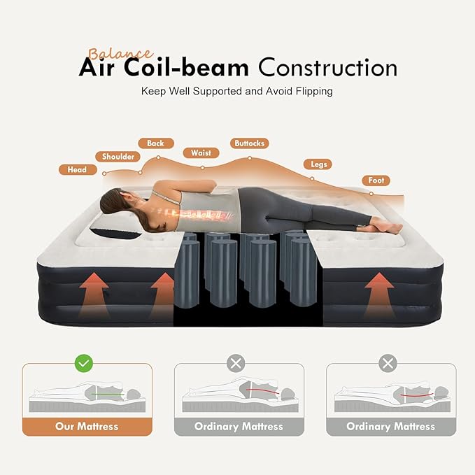 DIMAR GARDEN Queen Air Mattress with Headboard and Pump,Blow Up Mattress Inflatable Bed with Pillows
