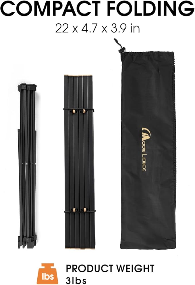 MOON LENCE Ultralight Folding Camping Table, Compact, Portable with Carry Bag, for Outdoor Cooking, Picnic, Camp, Boat, Travel (Black, Gold Side - M)