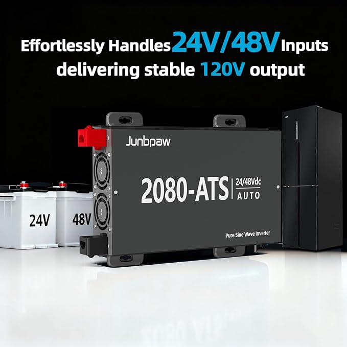 2080W RV Pure Sine Wave Inverter with ATS, Dual Voltage Power Inverter 24V/48V to 120V for Truck Off-Grid, Camping, Home Emergency Backup (DeepGrey)