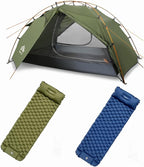Night Cat Backpacking Tents with 2 Pack Inflatable Sleeping Pad for 2 Persons Outdoors Easy Clip Setup Tent Camping Combo Set