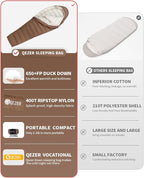 0 Degree Sleeping Bag for Adults 650 Fill Power Down Sleeping Bag for Cold Weather -20F / -8F / 0F / 10F Large Lightweight